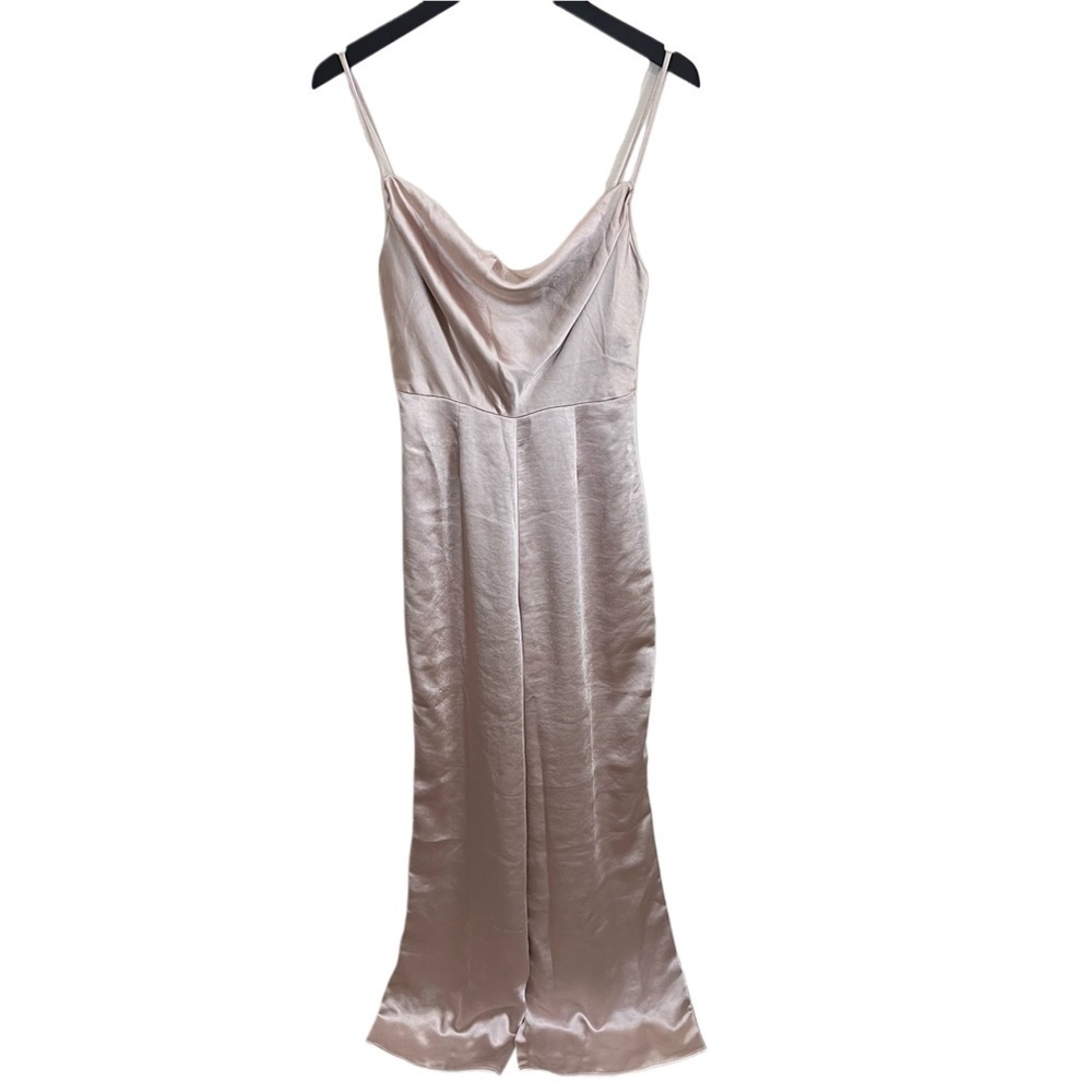 LUSH Champagne Satin Cowl Neck Culotte Jumpsuit - Picture 2 of 7